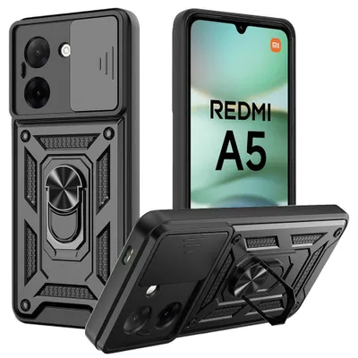 Image de Coque pour Xiaomi Redmi A5 - Rigide Antichoc avec Anneau et Protection Objectif - Noir