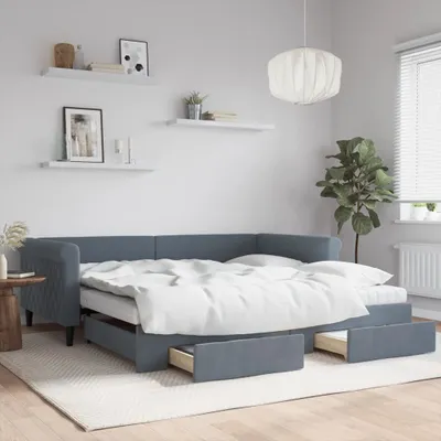 Obrázok produktu pre Rozťahovacia denná posteľ so zásuvkami tmavosivá 100x200 cm zamat