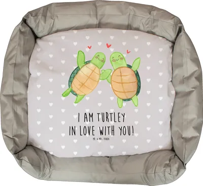 Produktbild von Mr. & Mrs. Panda Katzenbett Schildkröten Paar - Grau Pastell - Geschenk, Hochzeitstag, Mitbringsel, für Frauen, Freundin, Kuschelbett, Katzensofa, Jahrestag, Katzenkorb