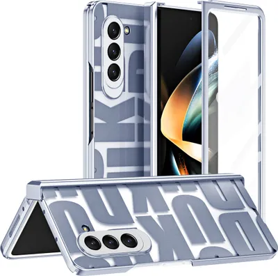 Image de Etui pour Samsung Galaxy Z Fold 5, étui transparent galvanisé avec protection d'écran et charnière bleue