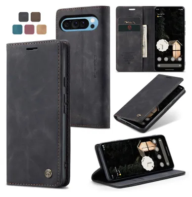 Zdjęcie produktu dla Caseme etui na telefon komórkowy skórzane etui z klapką do Google Pixel 9 Pro XL / 10 Pro XL czarny