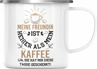Produktbild von Trendation -  Emaille Tasse für Freund Geschenk mit Sprüchen Valentinstag Emaille Emaille Tasse Ja Sie Hat Mir Diese Emaille Tasse Gekauft (Silber)