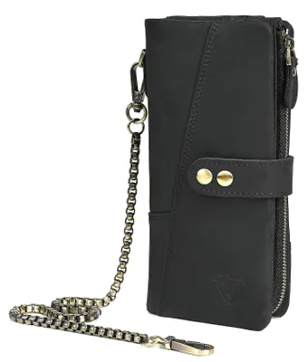 Productafbeelding van Lange Organizer Portemonnee - Echt Crazy Horse Leer - Zwart