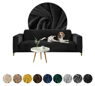 Produktbild von Elastischer Velours-Bezug für Ecksofa 2-Sitzer in Schwarz – Schonbezug