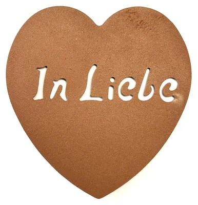 Produktbild von Metall HERZ "In Liebe" ca 10cm. Trauerdeko rostfarben braun.