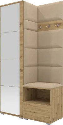 Produktbild von Garderoben-Set Nela I mit Spiegel, Polstergarderobe mit Schuhschrank, Dielenmöbel-Set mit Hochschrank (Farbe: Artisan Eiche + Trinity 04 (Beige))