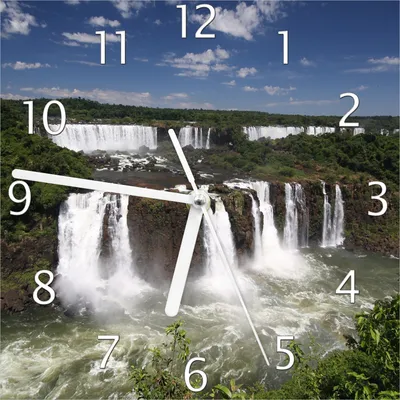 Produktbild von Wallario Design Wanduhr Iguazu-Wasserfälle aus Echtglas, Größe 20 x 20 cm