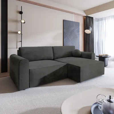 Produktbild von Masseno Ecksofa FIANO M mit Schlaffunktion L-Form, Sofa mit Bettkasten, Wohnzimmersofa, Couch, Soffa, Bettsofa, Couchgarnitur- Schwarz, MONOLITH 95