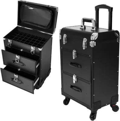 Produktbild von Kosmetikkoffer auf Rollen – Make-up-Koffer – Für den professionellen Gebrauch – Verstärkter Aluminiumrahmen – 36 x 23 x 58 cm