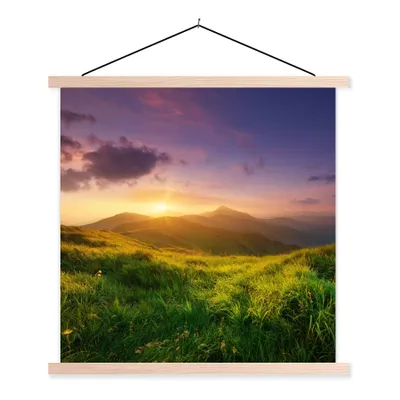 Produktbild von MuchoWow® Textilposter Berge - Sonne - Natur 60x60 cm mit holzfarbenen Rahmen - Wanddekoration