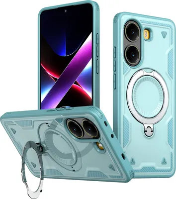 Produktbild von Dual Layer Hülle für Xiaomi Poco X7 Pro/Redmi Turbo 4 mit Ring Ständer Magnetisch Stoßfest Handyhülle Türkis