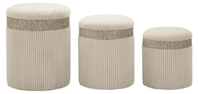 Image de Set de 3 poufs de rangement Cortina en polyester crème Ø40x49, Ø35x42 et Ø31x38 cm