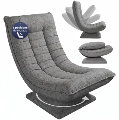 Image de CASARIA® Fauteuil tout confort pivotant à 360° Gris capacité de charge de 150kg siège de gaming 58x57x84/87cm relaxation
