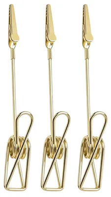 3er-Set Metall-Doppelkopf-Klammerhalter, Gold, 12 cm