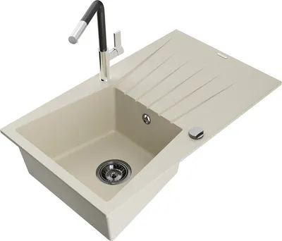 Produktbild von Mexen Cesar 1 Becken-Granitspüle mit Abtropffläche und Mischbatterie Flora, Beige - 6514-69-670401-07-B