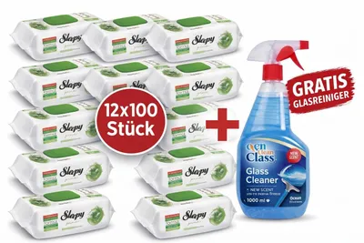 Produktbild von Sleepy Easy Clean Oberflächenreinigungstücher – 12x100 Pine + Glasreiniger GRATIS