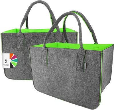 Produktbild von LEVIATAN Filztasche 2 Stücke Shopper Groß-30 Liter Einkaufstasche XXL Zusammenklappbar Einkaufskorb Kaminholztasche Kleiderkorb Spielzeugtasche Dunkelgrau/Limonenfarbe