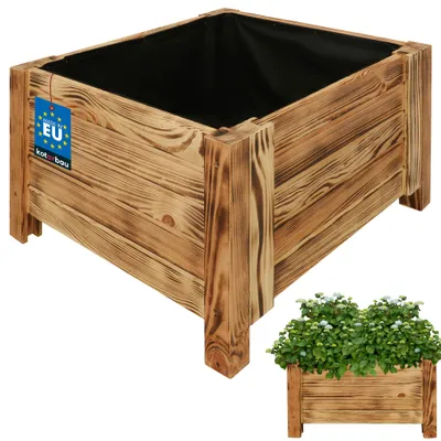 Zdjęcie produktu dla KOTARBAU® Donica Skrzynka Drewniana na Nóżkach 50 x 50 x 30 cm Doniczka Skrzynia z Agrowłókniną Opalana