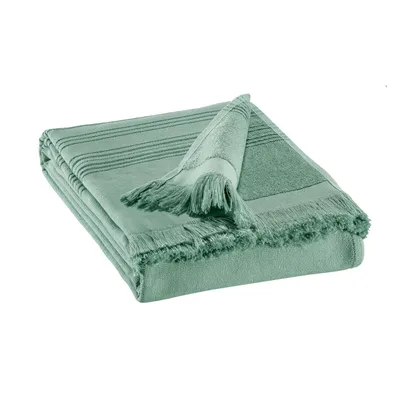 Produktbild von Hammam-Tuch Cancun aus 100% Baumwolle - Voile auf der Vorderseite und Frottierstoff auf der Rückseite - Salbei - 180 x 90 cm