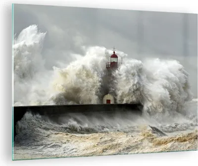 Produktbild von Bilder auf glas - Leuchtturm Ozean Sturm - 70x50cm - Glasbilder - Wandbilder - Kunstdruck - zum Aufhängen bereit - Wanddekoration aus Glas - Glas Bilder - Wandbild auf Glas - Einteilig - GAA70x50-2442