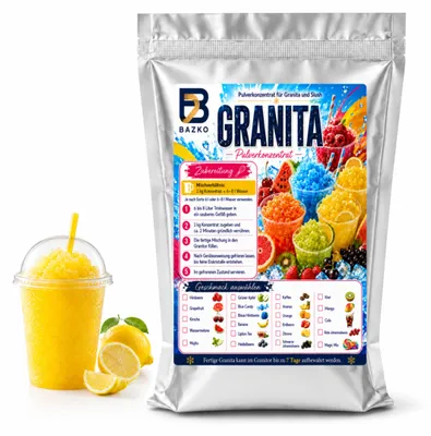 Produktbild von Bazko Slush Sirup 1kg Zitrone Pulver Konzentrat für Eis Slush Maschine AZO frei