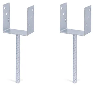 Produktbild von Alberts 2 x U-Pfostenträger mit Riffelstahl-Betonanker, 101x104 mm, Betonanker 200 mm, feuerverzinkt, zum Einbetonieren