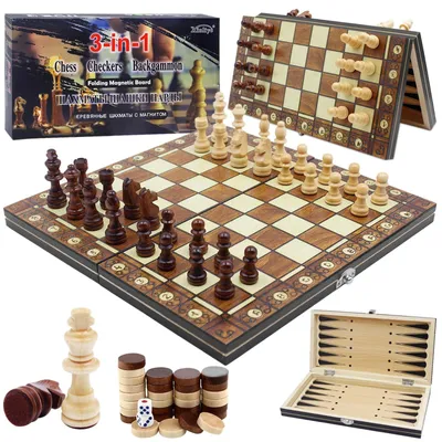 Image de Jeu d'échecs en bois 3-en-1 avec plateau magnétique