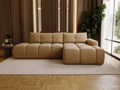 Produktbild von GrainGold Ecksofa L-Form Montero Rechts - Ecksofa mit Schlaffunktion, Bettkasten - Moderne Ecksofa, Wohnzimmer Sofa - Eckcouch mit Bouclé-Stoff - Hellbraun