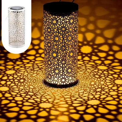 Produktbild von Marrakesch Solarlaterne für außen mit Henkel aus Metall 30cm Groß | Orientalische Outdoor Solar LED Laterne Noum Weiss IP65 Wasserdicht als Gartendeko Deko