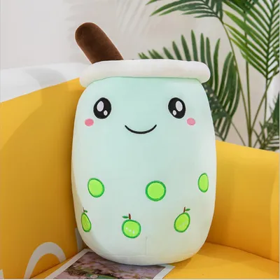 Produktbild von 360Home Bubble Tea Perlen Milch Tee Kissen Plüschtier Kissen Hellgrün 35cm