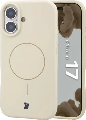Produktbild von Silikon Handyhülle mit Magnetring für iPhone 17, Bizon Soft Case Magnetic, Écru