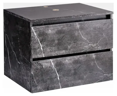 Produktbild von Hängender Waschbeckenunterschrank in Marmoroptik schwarz 60x47 cm mit Schubladen