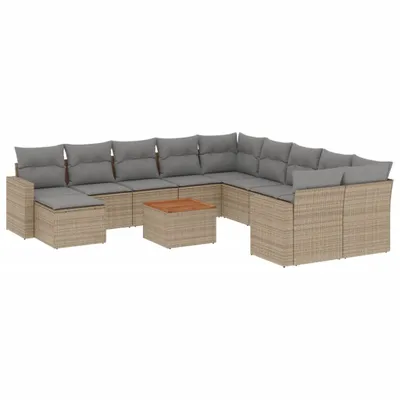 Produktbild von vidaXL 12-tlg. Garten-Sofagarnitur mit Kissen Beige Poly Rattan