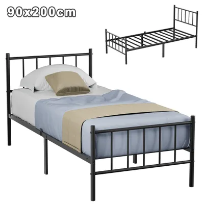 Zdjęcie produktu dla Łóżko metalowe XMTECH 90x200 cm, czarne – solidne łóżko pojedyncze z schowkiem pod łóżkiem o głębokości 32 cm, ciche i nowoczesne