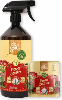 Produktbild von Satz mit Dr.Soil Flower Booster - Biostimulator mit Aminosäuren zur Stimulierung der Blüte in 1L-Kanister mit Sprühgerät + Nachfüllkonzentrat Monodosen, für den Innen- und Außenbereich
