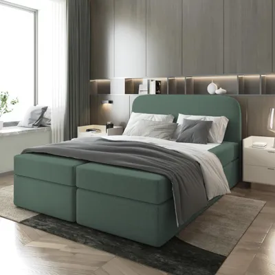 Produktbild von Bett Doppelbett Boxspringbett NOBI mit Bonell-Matratze Bettkästen Boucle Stoff - OHNE TOPPER ( 180x200 , GRÜN - CORAL 20 )