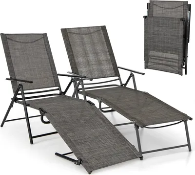Zdjęcie produktu dla KOMFOTTEU zestaw 2 leżaków, składany leżak z regulowanym oparciem, leżak plażowy do ogrodu, na plażę, na basen (brązowy)