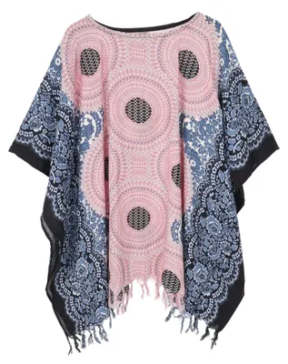 Produktbild von Poncho, Tunika, Strandkleid, Kaftan, Damen Übergröße - Schwarz/rosa, Viskose, Blusen & Tunikas