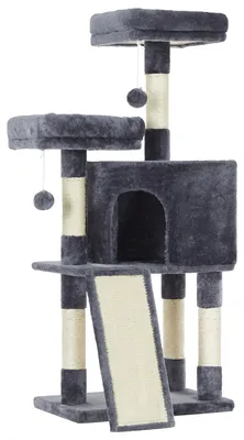 Produktbild von Feandrea Kratzbaum klein, Katzenbaum mit Kratzbrett, Plattformen, für Katze, weicher Plüsch, 115 cm, vollständig mit Sisal umwickelte Säule, rauchgrau PCT141G01