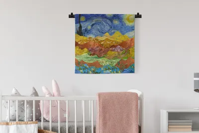 Produktbild von MuchoWow® Wandteppich Wandbehang Van Gogh - Sternennacht - Alte Meister 60x60 cm Tapisserie Dekoration Wandtuch - Dekorationen - Wand Decke