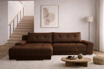 Produktbild von Kaiser Möbel Ecksofa mit schlaffunktion und bettkasten, Eckcouch WAVE stoff SORO Links Braun
