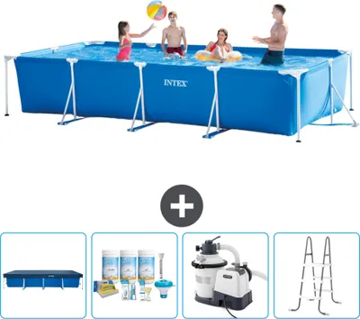 Immagine prodotto di Piscina Intex con struttura rettangolare - 450 x 220 x 84 cm - Blu - include copertura - pacchetto manutenzione - pompa filtro per piscina - scaletta