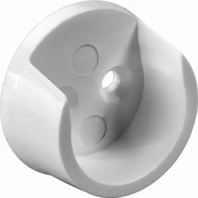 A white plastic bracket for a wardrobe rod.