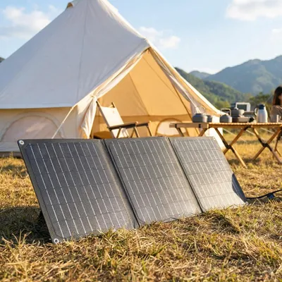 Produktbild von Faltbares Solarpanel 21W Monokristallin - Tragbares Solarladegerät IP65 mit MC4-komp. Stecker, DC Adapter, Ösen & Karabinern für Camping