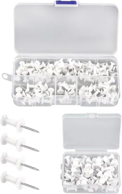 Image de 160 punaises en plastique blanches en forme de « I » - pour tableaux, panneaux, cartes et affiches