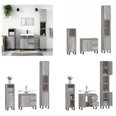 Produktbild von vidaXL 3 tlg. Badmöbel Set Grau Sonoma Holzwerkstoff - Badmöbel Set - Badmöbel Sets - Badezimmerschrank - Badezimmermöbel