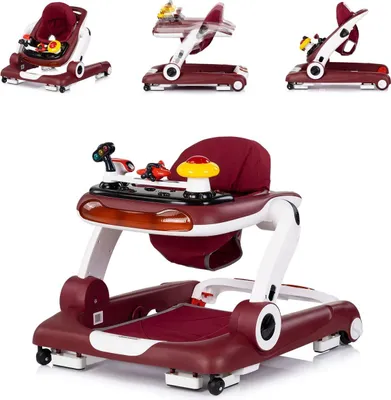 Zdjęcie produktu dla Chipolino chodzik little Explorer 4 w 1 wózek do nauki chodzenia blokada muzyki kółka czerwone
