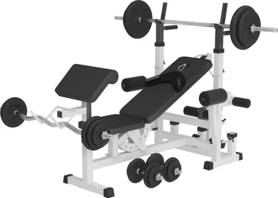 Produktbild von GORILLA SPORTS® Kraftstation - Multifunktion Hantelbank mit 108 kg Hantelset, Ablage, Dip Station, Butterfly, Curlpult, Beincurler, Seilzug, Gummi Hantelscheiben - Fitnessstation