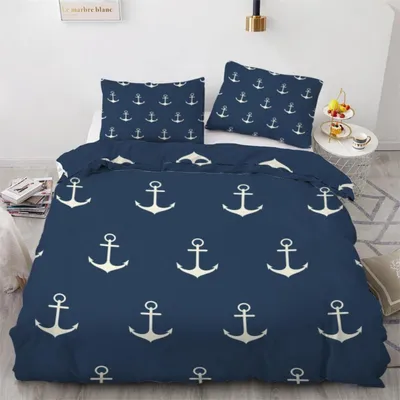 Produktbild von Bettwäsche-Set Anker 135x200 cm 2-teilig Mikrofaser Kinder Ozean Maritim Wendebettwäsche Reißverschluss 3D Motiv