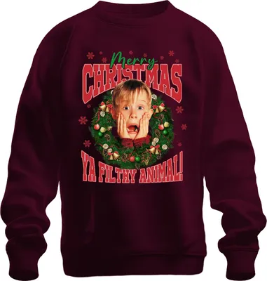 Zdjęcie produktu dla Merry Christmas Ya Filthy Animal Kevin McCallister - Home Alone Christmas Xmas Uni  Bluza świąteczna, bordowy, S